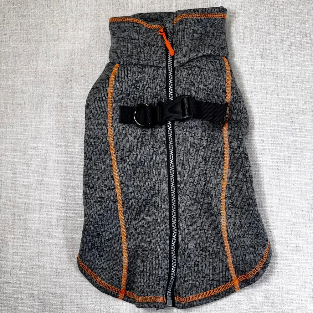 Dress Your Pet‎ With Love Gray Fleece Dog Sweater Vest Harness Zipper Large NEW